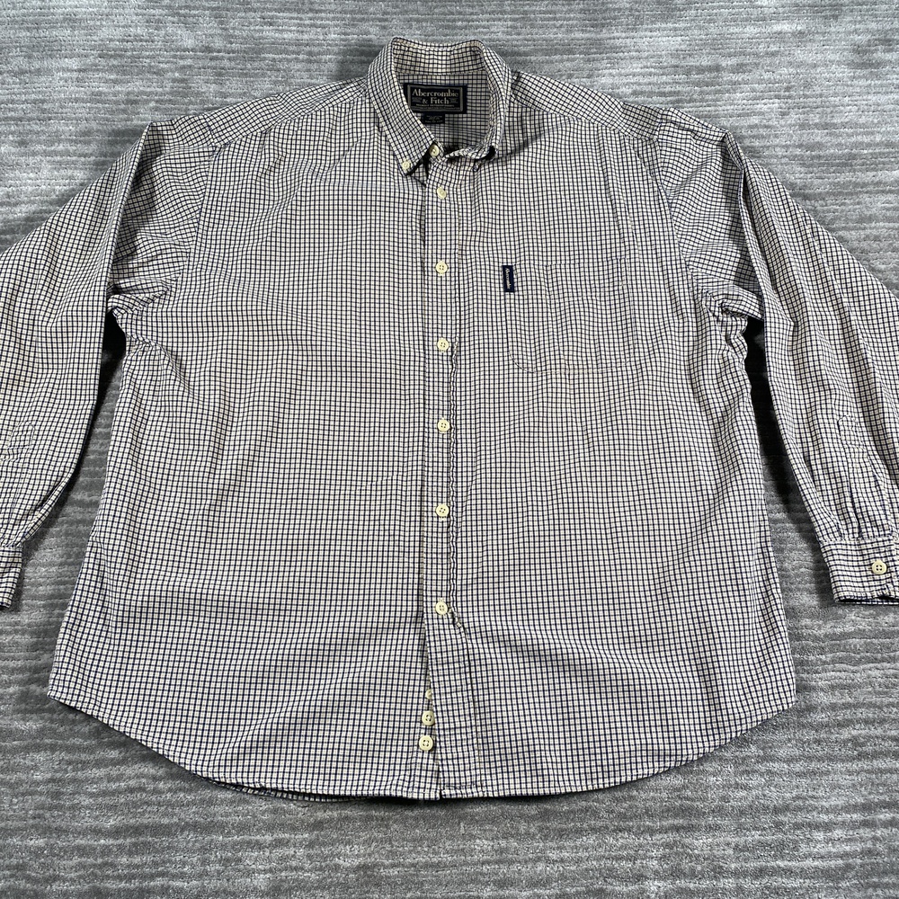 Abercrombie & Fitch Shirt Mens Large Blue Check Button Down Long Sleeve Casual